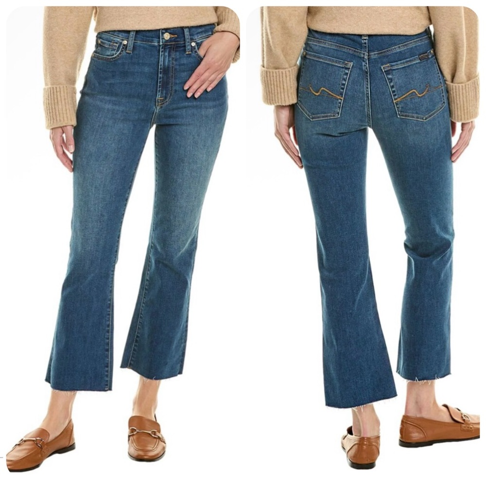 7 FOR ALL MANKIND Jeans Women’s 29 Blue High Rise Slim Kick Raw Hem Crop